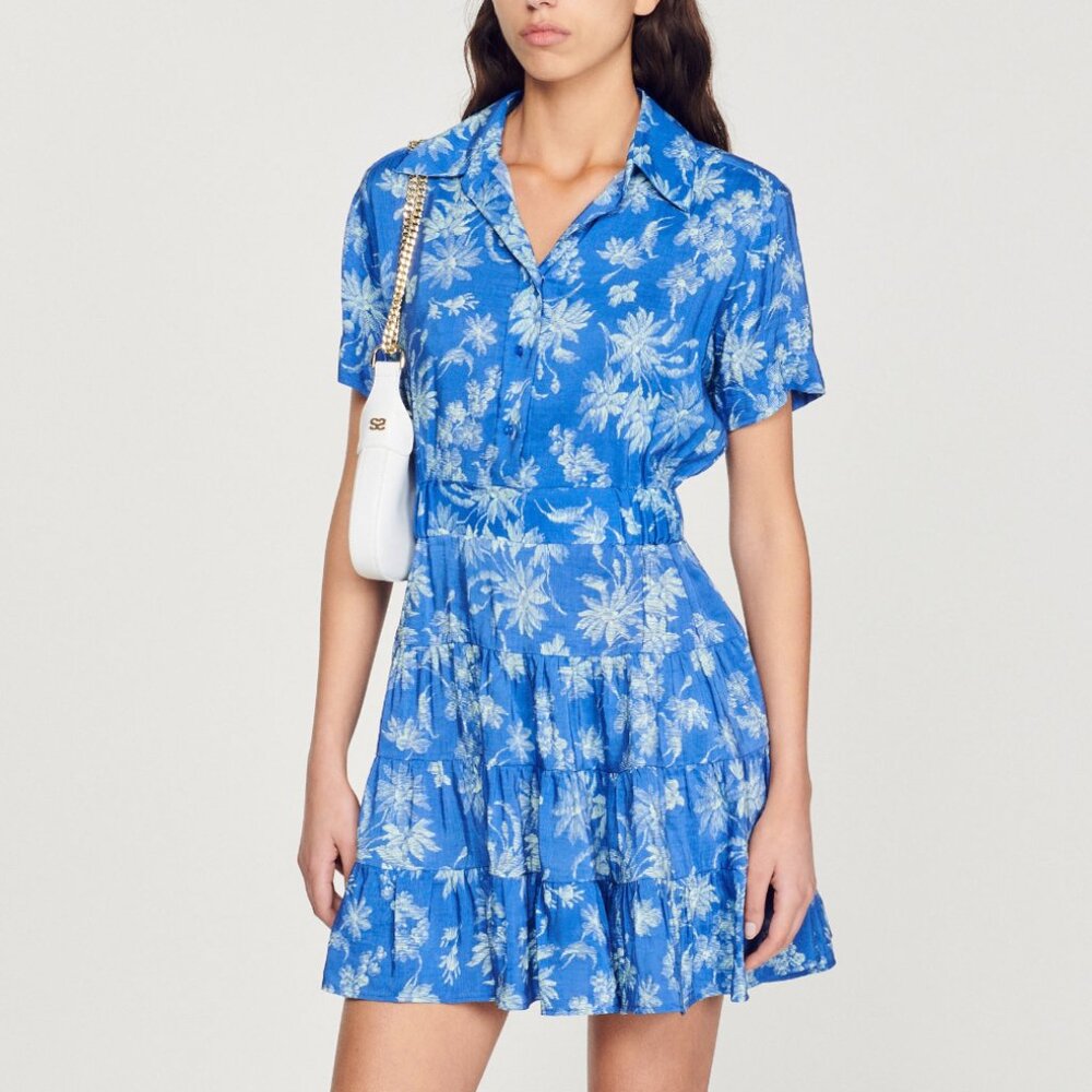 Sandro Shirt Collared Ruffle Dress. A-line Dress for Ladies - NWT - Size Large